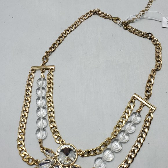 Bijou Drive 3 row gold chain with clear crystal stones necklace - Picture 5 of 7